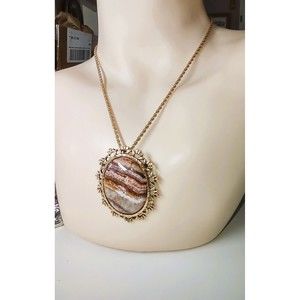 PENDANT NECKLACE Picture Jasper? w/ Trifari Chain VIDEO